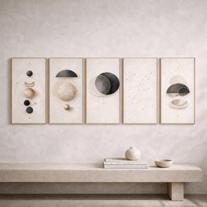 Minimal Moon Wall Art Printable | Celestial Sacred Geometry | Modern Neutral Wall Art | Instant Download