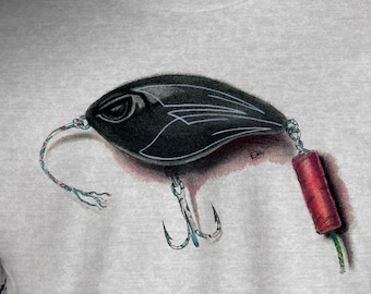 Vintage Black Pinstripe Lure Graphic Tee, Midnight Crankbait Fishing Shirt, Custom Bass Fisherman Apparel, Watercolor Bait Art, Angler Gift