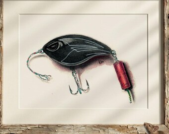 Midnight M-80, Art Print, Vintage Fishing Lure Canvas, Rustic Fishing Decor, Man Cave Wall Art, Fishermans Gift for Men