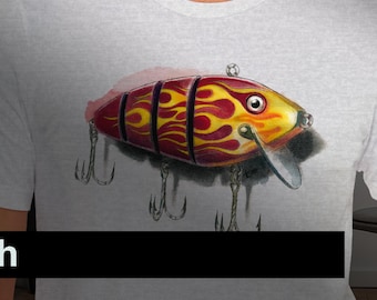 Vintage Spit Fire Lure Graphic Tee, Jointed Crankbait Fishing Shirt, Hot Rod Flame Bait Apparel, Custom Bass Fisherman Art, Angler Gift
