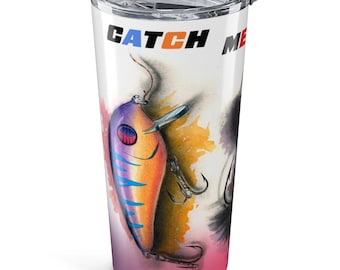 Fly Fishing Lure Tumbler, Watercolor Art Stainless Steel Travel Mug, Gift for Angler