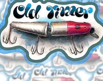 Vintage Fishing Lure Sticker | Die Cut Tackle Box Decal | Fisherman Gift | Salt Water Fishing Cooler Sticker | Old Timer Bait Graphic