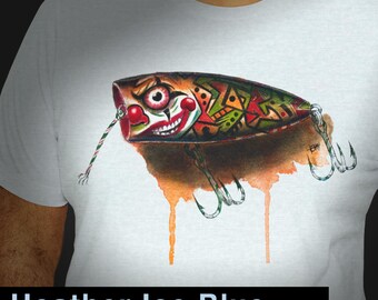 Vintage Clown Lure Graphic Tee, Topwater Popper Fishing Shirt, Custom Fisherman Apparel, Watercolor Paint Drip Art, Retro Angler Gift