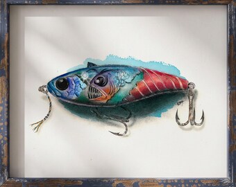 fishing Fine Art Print, Saltwater Fishing Lure Watercolor print, Nautical Coastal Wall Decor, Offshore Angler Gift, fish giclee