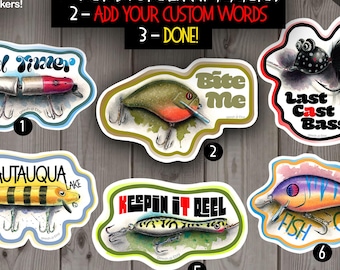 Personalized Fishing Lure Sticker • Custom Name Tackle Box Decal • Vintage Bass Fishing Art • Fisherman Gift • Custom Boat Cooler Decal