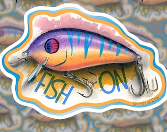 Crankbait Fishing Lure Sticker | Fish On Tackle Box Decal | Fisherman Gift | Fresh Water Cooler Sticker | Bass Lure Graphic