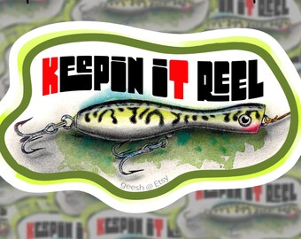 Topwater Fishing Lure Sticker | Keepin It Reel Tackle Box Decal | Funny Fisherman Gift | Saltwater Cooler Sticker | Stickbait Graphic