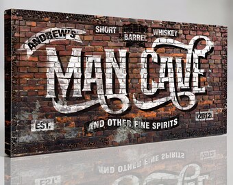 Bourbon Wall Art | Custom Man Cave Canvas Sign | Vintage Whiskey Bar Wall Art | Distressed Brick Speakeasy Decor | Personalized Sign
