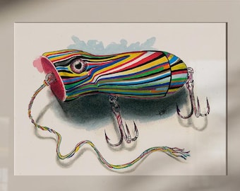 The Grand Prix Fine Art Print, Psychedelic Topwater Popper Fishing Lure Watercolor Poster, Vintage Tackle Wall Decor, Angler Gift