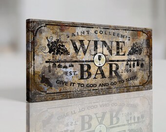 Custom Vintage Wine Bar Sign | Old World Stone Canvas Art | Catholic Home Decor Sign | Personalized Tasting Room Wall Art | Cool girl art