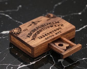Mini Retro Ouija Board with Drawer – Handmade Wooden Spirit Board Decor