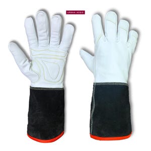 Guantes de piel de cabra blanca hechos a mano, con logotipo personalizado y guantes de trabajo hechos a mano a medida, accesorio de piel de grano superior.