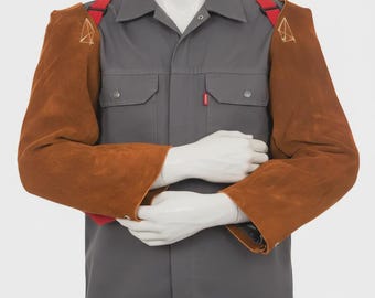 Mangas de soldadura de cuero de vaca hechas a mano, protectores de brazo bordados a medida, protección de brazo de cuero