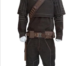 Mandalorian Braun Fliegeranzug Kostüme Din Djarin Cosplay Outfit Set - Premium Flak Weste, Holster Gürtel & Star Wars Kopfgeldjäger Ausrüstung