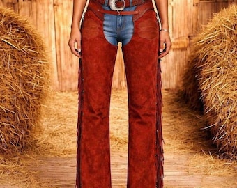 Rost braune Wildleder Chaps | Western Fransen Rodeo Leggings