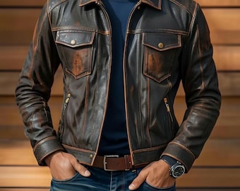 Herren Handmade Distressed Vintage schwarze Schaffell Leder Motorradjacke