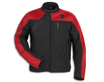 Herren Ducati C1 Leder-Softshell Motorradjacke, CE-Armschutz