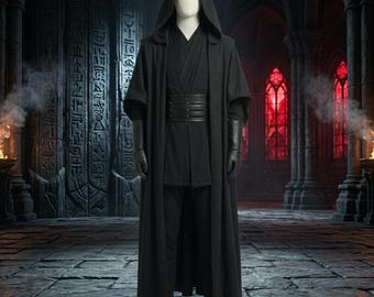 Star wars Inspired Black Jedi Robe Tunic Outfit Sith Lord Cosplay Costume