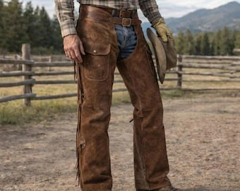 Vintage Braune Leder Fringe Chaps – Western Cowboy Ranch Wear