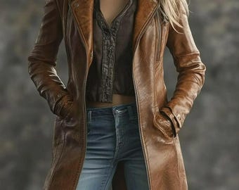 Damen Stehkragen Vintage Echtlederjacke