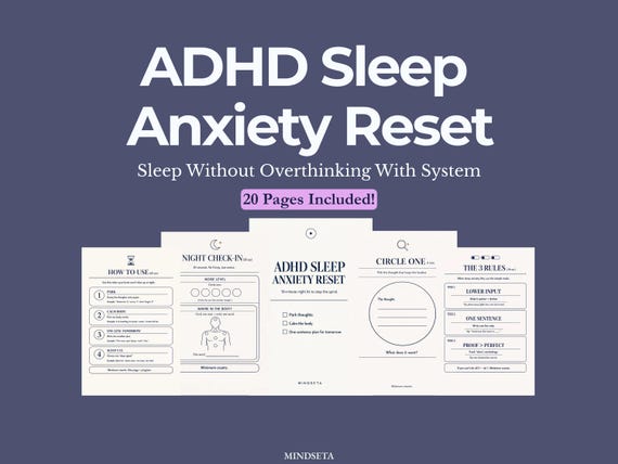ADHD Sleep Anxiety, Bedtime & Overthinking At Night Reset Kit System Protocol A4 Pdf Printable Digital