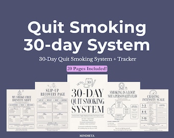 30-dniowy system rzucania palenia, plik PDF A4 do druku, do natychmiastowego pobrania | Dziennik kontroli głodu i czynników wyzwalających | Zeszyt ćwiczeń pętli nałogu papierosowego