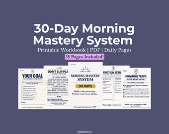 System porannej rutyny | 30-dniowy planer poranny w formacie PDF, kreator codziennej rutyny do druku | Format A4, format US Letter, 5-10 rano, system śledzenia porannej rutyny