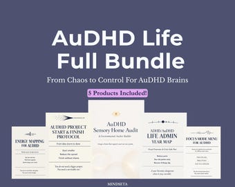 Pakiet planera AuDHD | System produktywności ADHD do druku | Tryb skupienia, Mapa energii, Mapa roczna administratora życia w formacie PDF