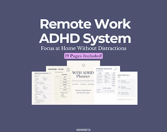 Praca z domu dla dorosłych z ADHD – planer dzienny i szablon blokowania czasu, produktywność, plik PDF do druku, format A4 | Zestaw narzędzi dla funkcji wykonawczych