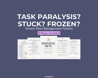Protokół menu dopaminowego ADHD w przypadku paraliżu zadaniowego | Produktywność cyfrowa, PDF do druku, A4 | System dysfunkcji wykonawczych, ulga w lęku i koncentracji