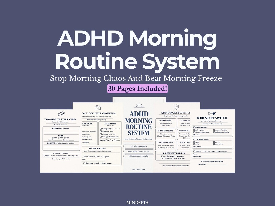 ADHD Morning Routine System PDF Printable | Low Friction & Executive ...
