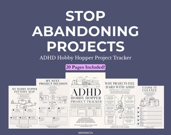 Śledzenie projektów ADHD do druku w formacie PDF | System Hobby Hopper | Planer niedokończonych projektów | Arkusz ćwiczeń Creative Focus do pobrania w wersji cyfrowej