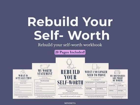 Self-Worth Rebuild Workbook PDF | Self-Trust Journal Printable | Limiting Beliefs Worksheet | Inner Value Planner | Self-Esteem Recovery