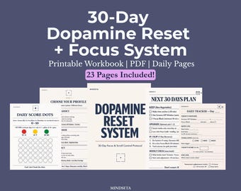 30-dniowy detoks cyfrowy | Rejestrator czasu przed ekranem + reset uzależnienia od telefonu | Dziennik detoksu dopaminowego w formacie PDF (A4/A5) | Zeszyt ćwiczeń detoksu cyfrowego do druku