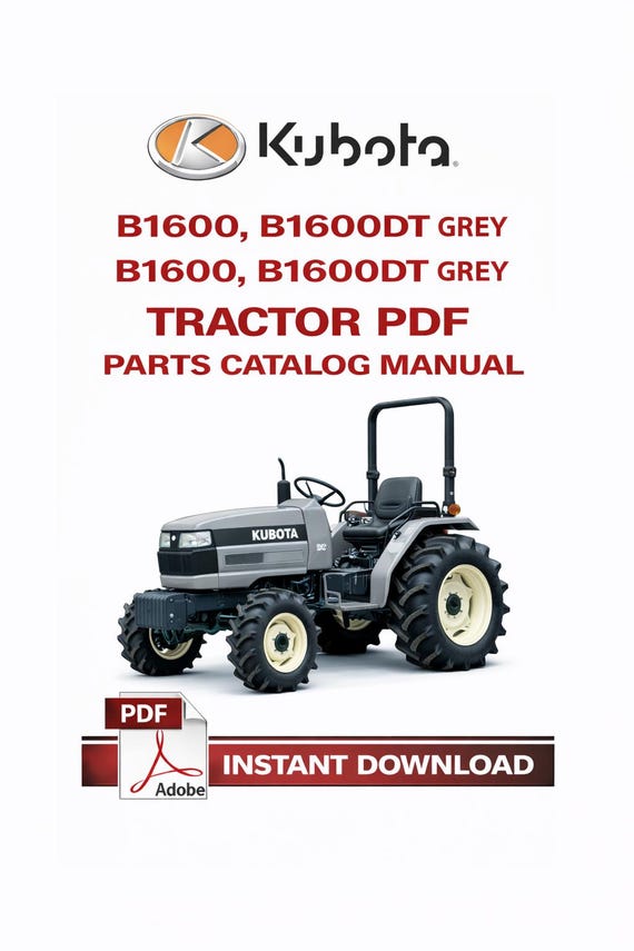 Pdf Kubota B1600, B1600DT GREY Tractor Parts Catalog Manual