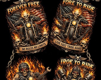 10+ Biker T-Shirt Designs Bundle, Skull Rider Graphics, Chopper Art (Digital Download)