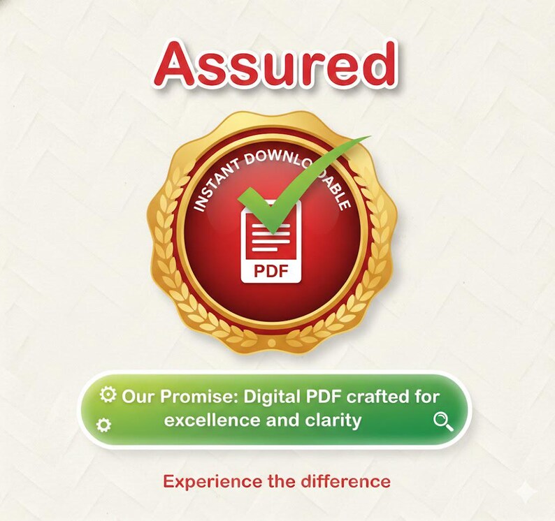 K&ouml;nnte beinhalten: Ein Bild mit dem Wort "Assured" in Rot, &uuml;ber einem goldenen Siegel mit roter Mitte und einem gr&uuml;nen H&auml;kchen &uuml;ber einem PDF-Symbol. Darunter steht auf einem gr&uuml;nen Balken "Our Promise: Digital PDF crafted for excellence and clarity."