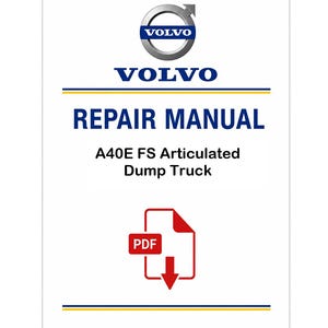 Puede incluir: Un documento blanco con el logotipo de Volvo y texto. El texto dice "VOLVO REPAIR MANUAL A40E FS Articulated Dump Truck" con un icono PDF. El logotipo de Volvo es un círculo plateado con la palabra "VOLVO" en azul.