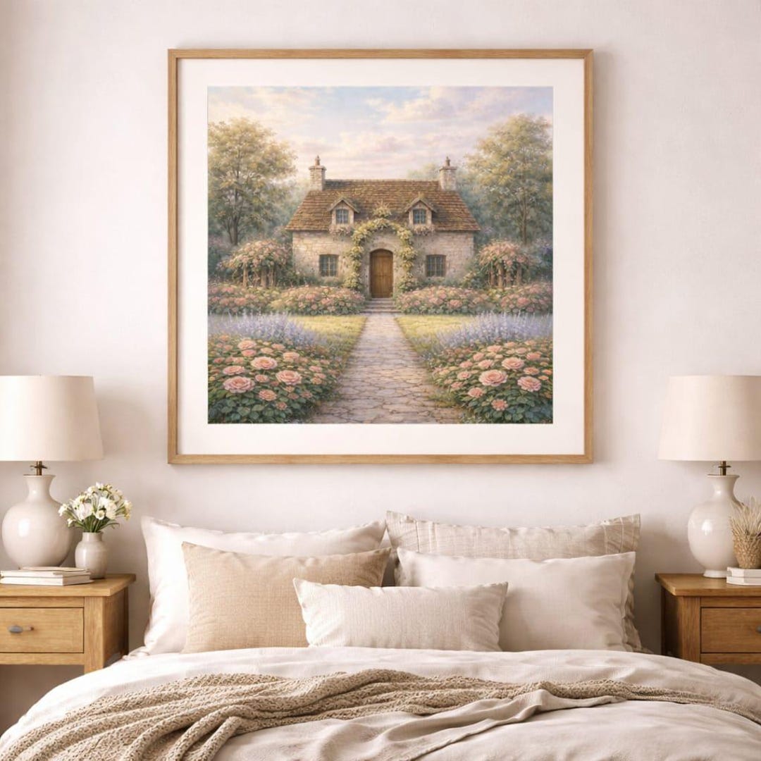 Cottage Garden Wall Art Spring Landscape Painting Print Cottagecore ...