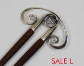 wooden hairfork with metall and glassball, brass, wood hairstick,hair fork, fork,bunholder, bridal hair jewelry, bride hairstyle, classic
