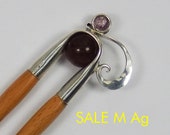 wooden hairfork with metall and glassball, brass, wood hairstick,hair fork, fork,bunholder, bridal hair jewelry, bride hairstyle, classic