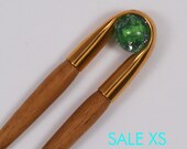 wooden hairfork with metall and glassball, brass, wood hairstick,hair fork, fork,bunholder, bridal hair jewelry, bride hairstyle, classic