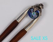wooden hairfork with metall and glassball, brass, wood hairstick,hair fork, fork,bunholder, bridal hair jewelry, bride hairstyle, classic