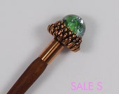 wooden hairfork with metall and glassball, brass, wood hairstick,hair fork, fork,bunholder, bridal hair jewelry, bride hairstyle, classic