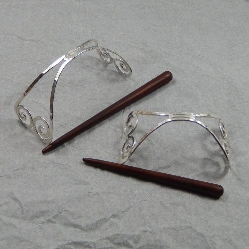 Outlets handcrafted hair stick, hair pin, metal, silverplated, with spiral, wedding, hairstyle, spiral, metal spiral, brass, silver