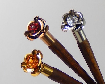 Handgefertigte Haarstäbchen Aus Holz – Mit Blüten, Perle & Quaste, 18 Cm, Retro-Design Für Langes Haar