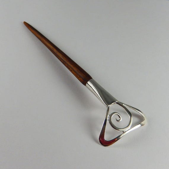 Wood Sterling Silver Hair Stick Handmade Ebony Wood Hair Stick with Silver - The Hair Sticks main image 3