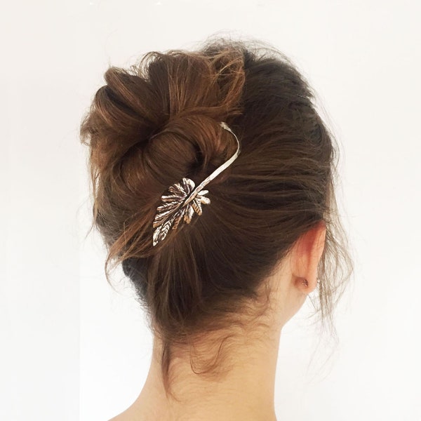 metal hairclip with leaf, hair slide,hair clipper, hair stick, hair-slide,hair pin, leaf, silvered, golded or rose plated , bunholder,  CHF6