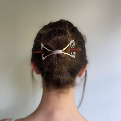 Outlets handcrafted hair stick, hair pin, metal, silverplated, with spiral, wedding, hairstyle, spiral, metal spiral, brass, silver