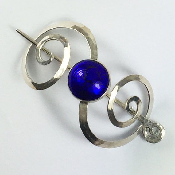 Silver Hairclip With Murano Glass,hair Barrette,hammered  display picture 1